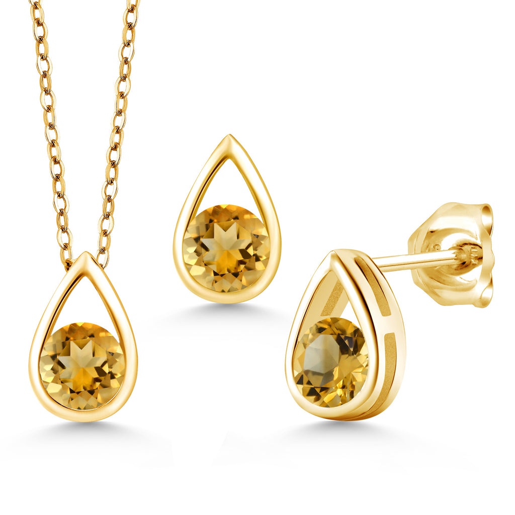 Citrine - November_Pendant Earrings Set in 925 Yellow Gold Plated Silver