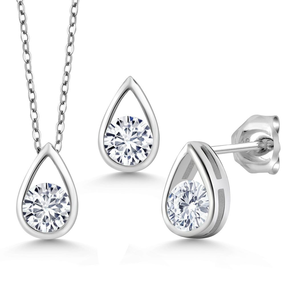 White Moissanite - April_Pendant Earrings Set in 925 Sterling Silver