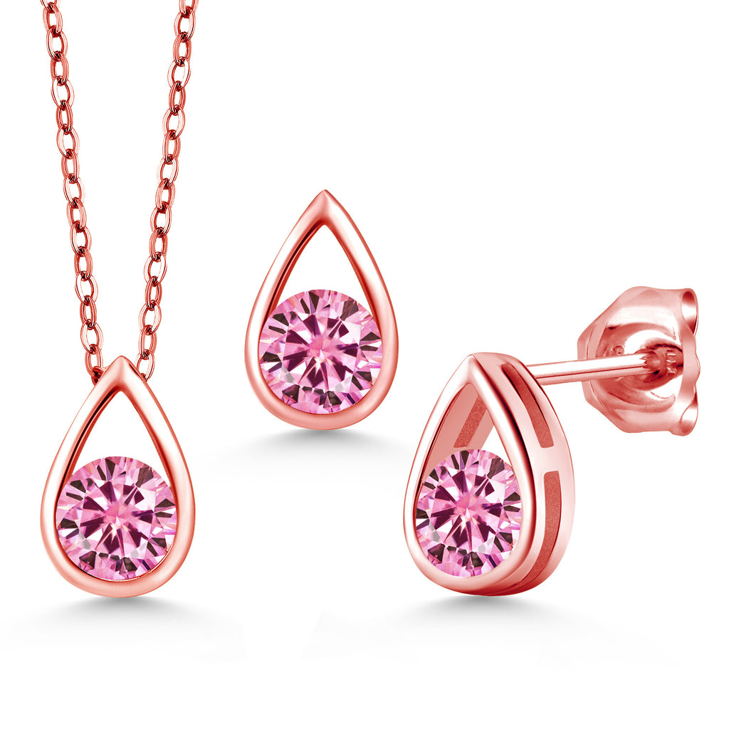 Pink Moissanite - April_Pendant Earrings Set in 925 Rose Gold Plated Silver