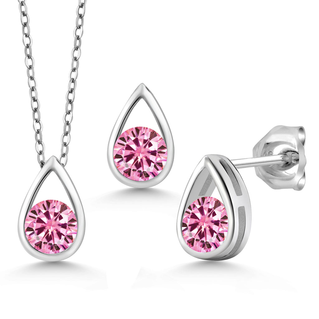 Pink Moissanite - April_Pendant Earrings Set in 925 Sterling Silver