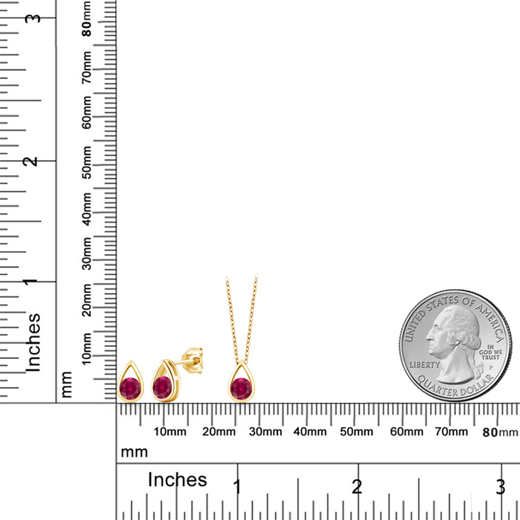 Created Ruby - July_Pendant Earrings Set in 925 Yellow Gold Plated Silver