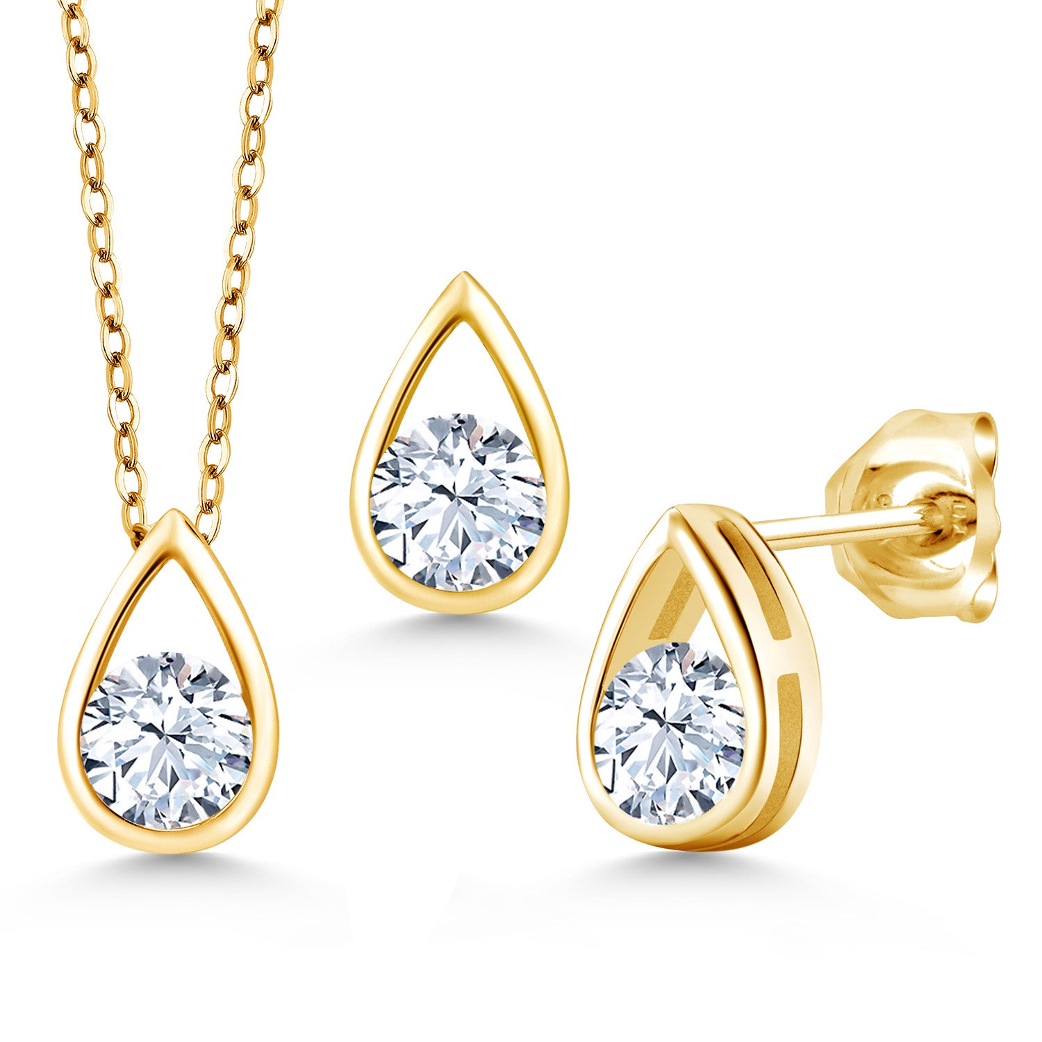 White Zirconia_Pendant Earrings Set in 925 Yellow Gold Plated Silver