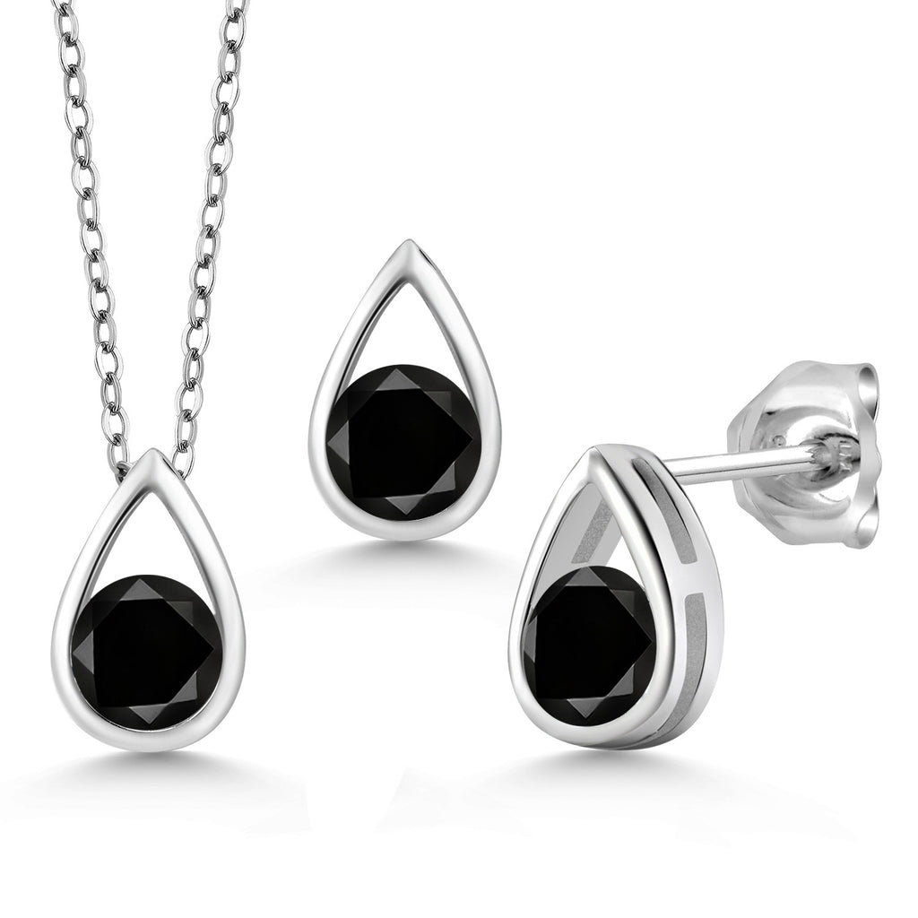 Black Diamond - April_Pendant Earrings Set in 925 Sterling Silver