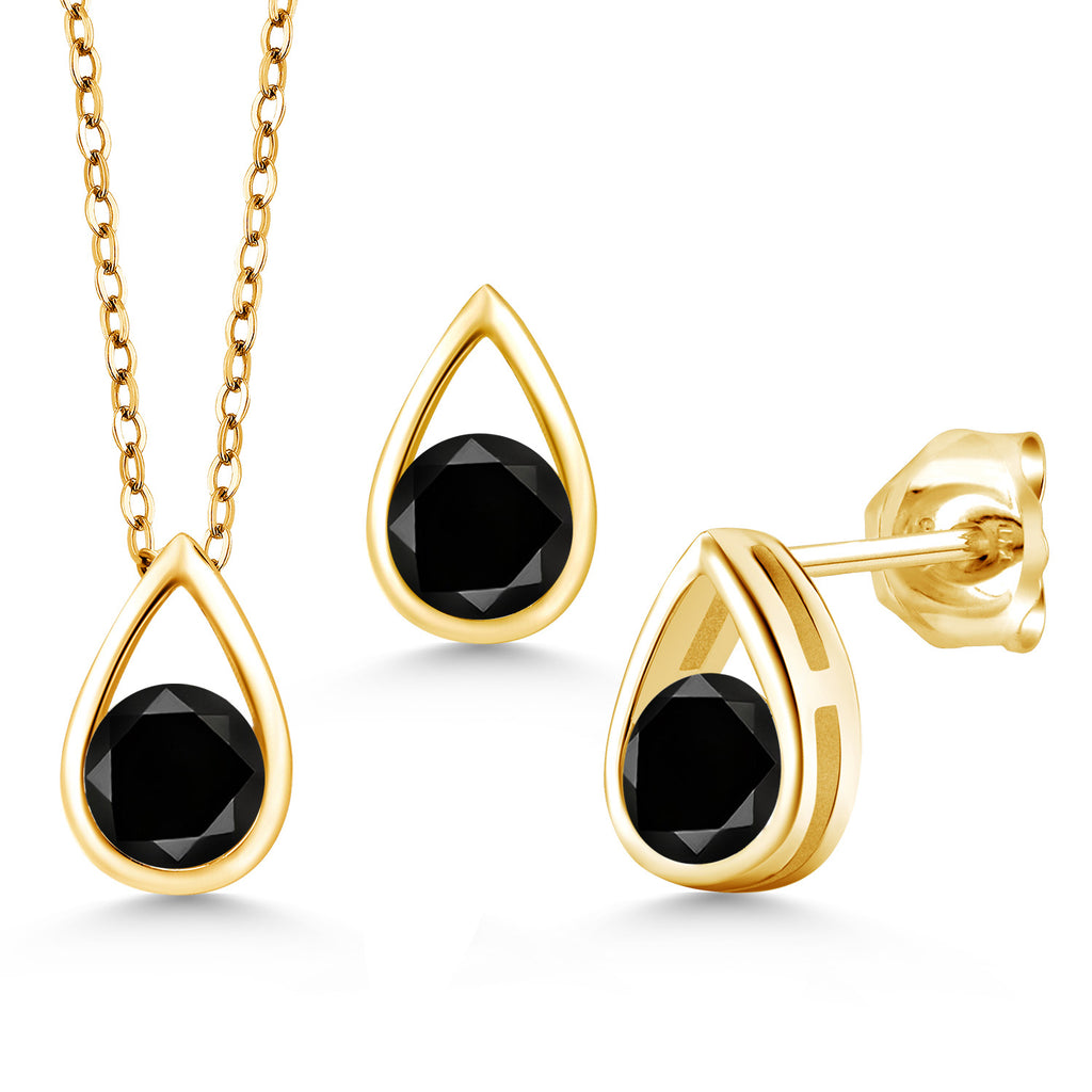 Black Diamond - April_Pendant Earrings Set in 925 Yellow Gold Plated Silver