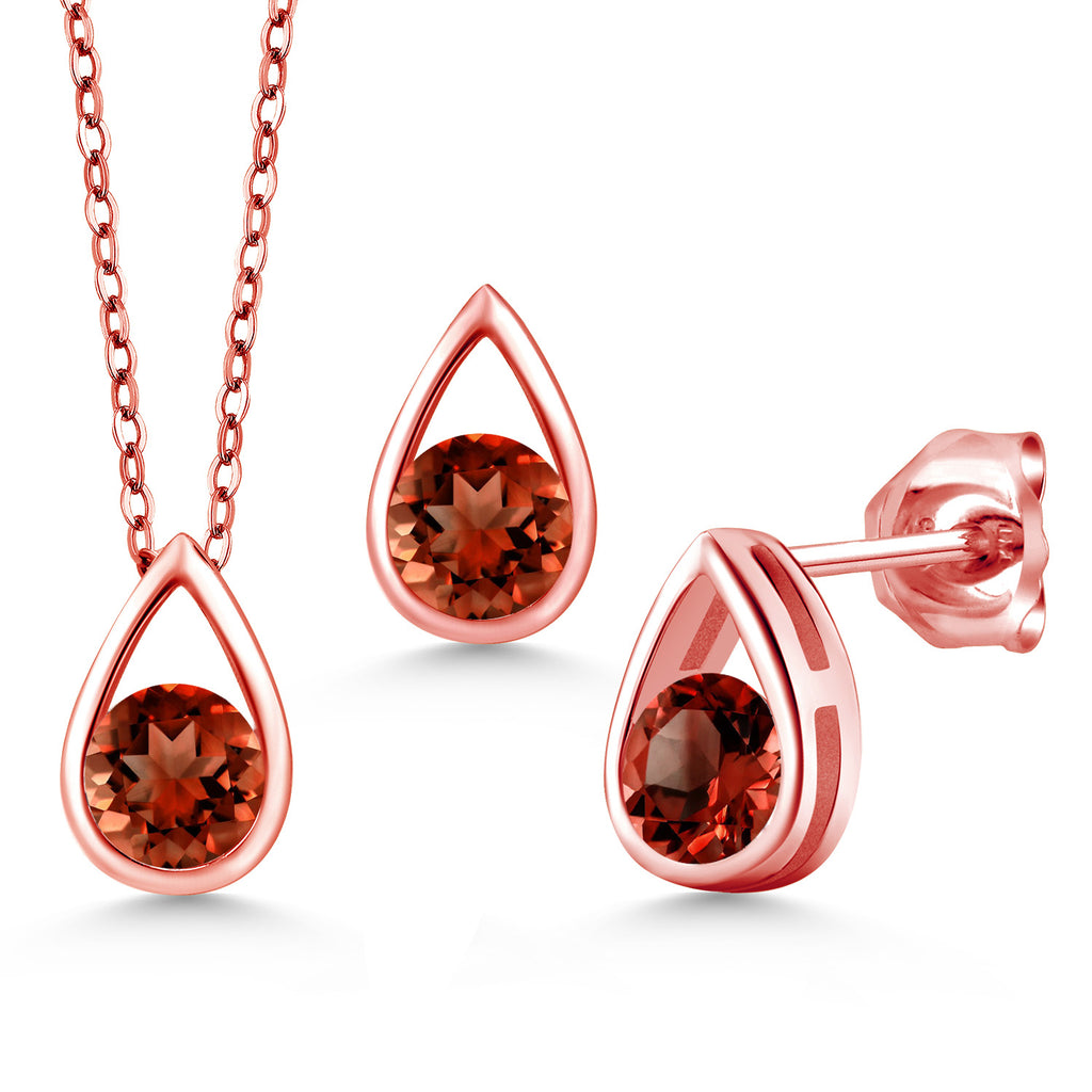 Garnet - January_Pendant Earrings Set in 925 Rose Gold Plated Silver