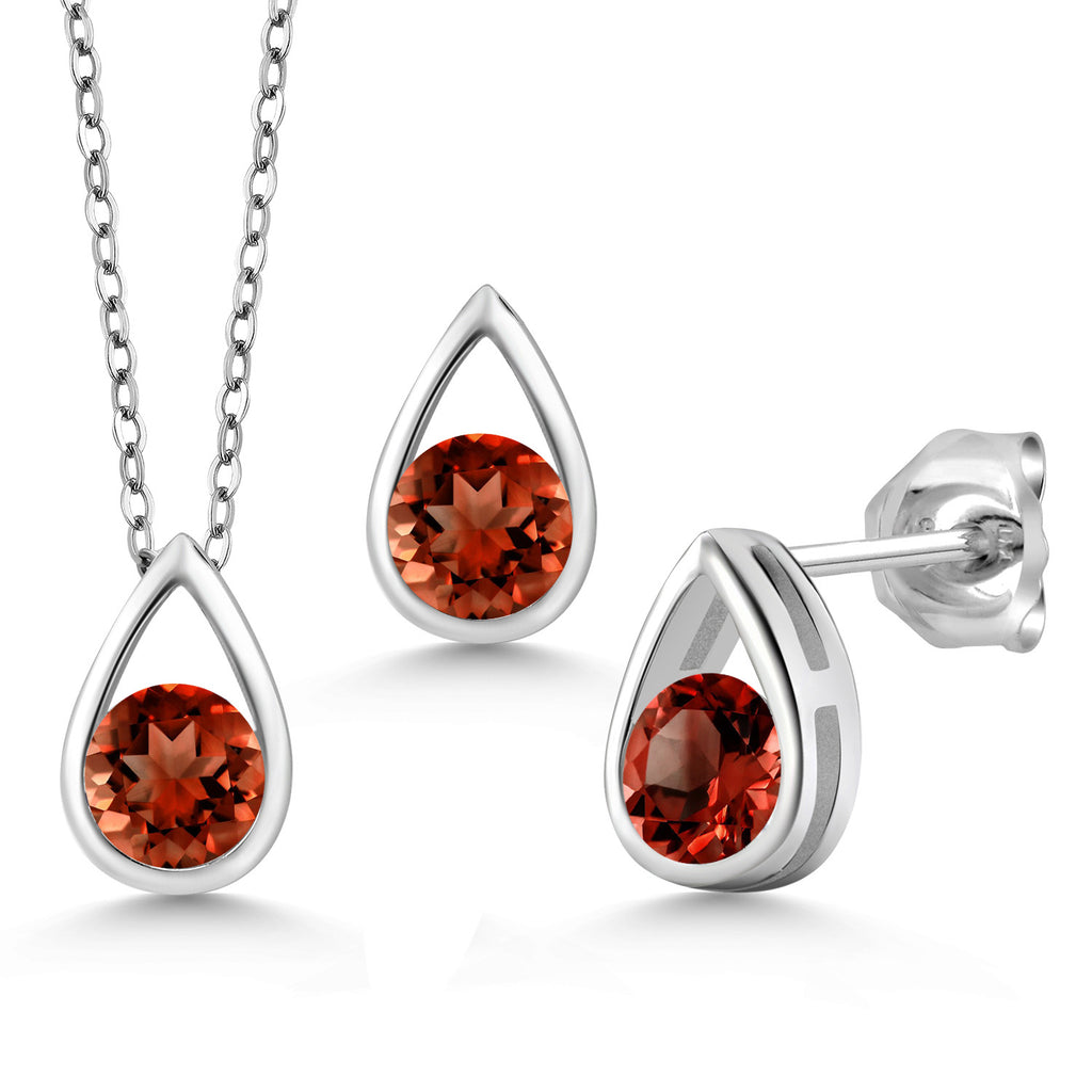 Garnet - January_Pendant Earrings Set in 925 Sterling Silver