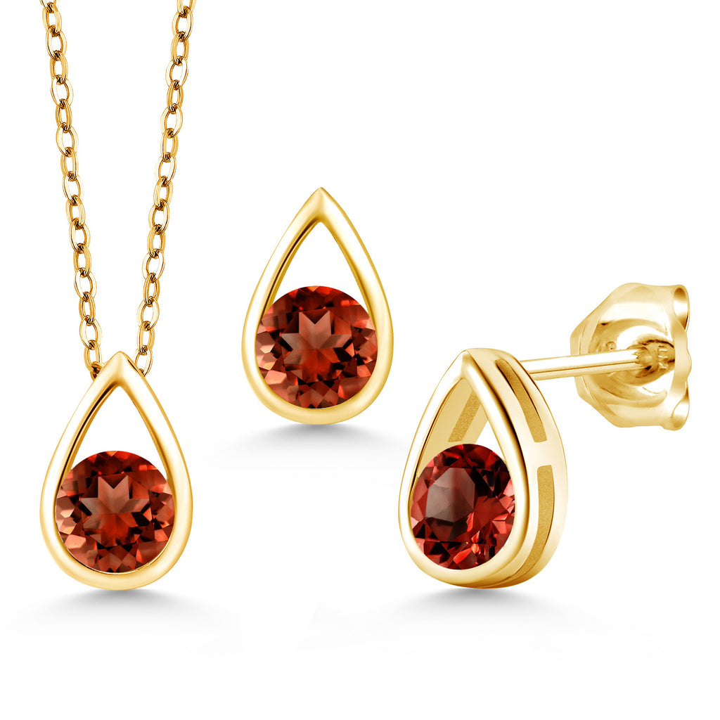 Garnet - January_Pendant Earrings Set in 925 Yellow Gold Plated Silver