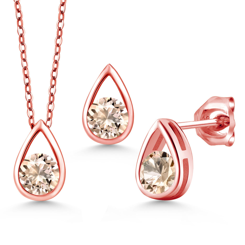 Morganite - October_Pendant Earrings Set in 925 Rose Gold Plated Silver