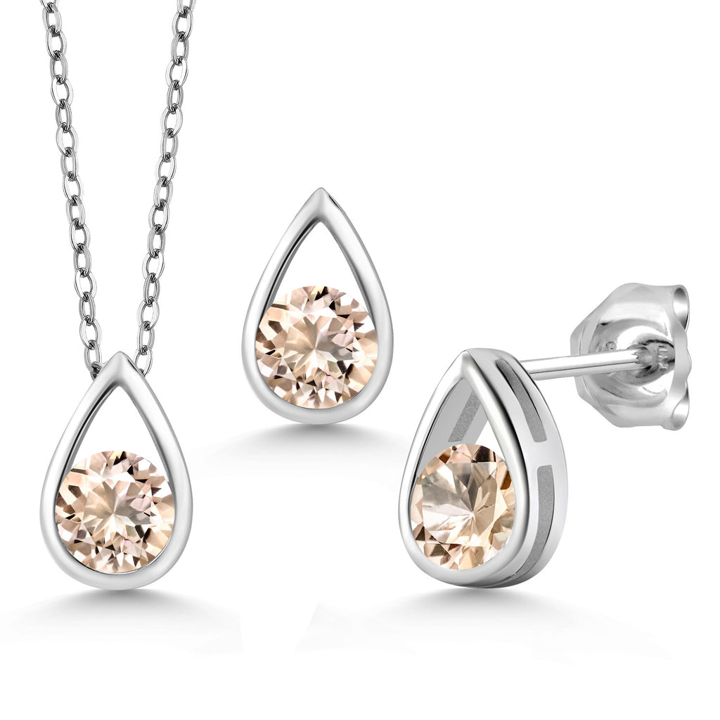 Morganite - October_Pendant Earrings Set in 925 Sterling Silver