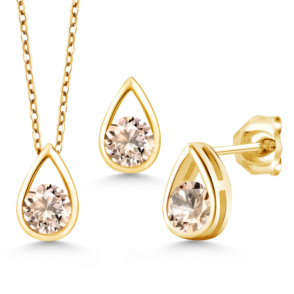 Morganite - October_Pendant Earrings Set in 925 Yellow Gold Plated Silver