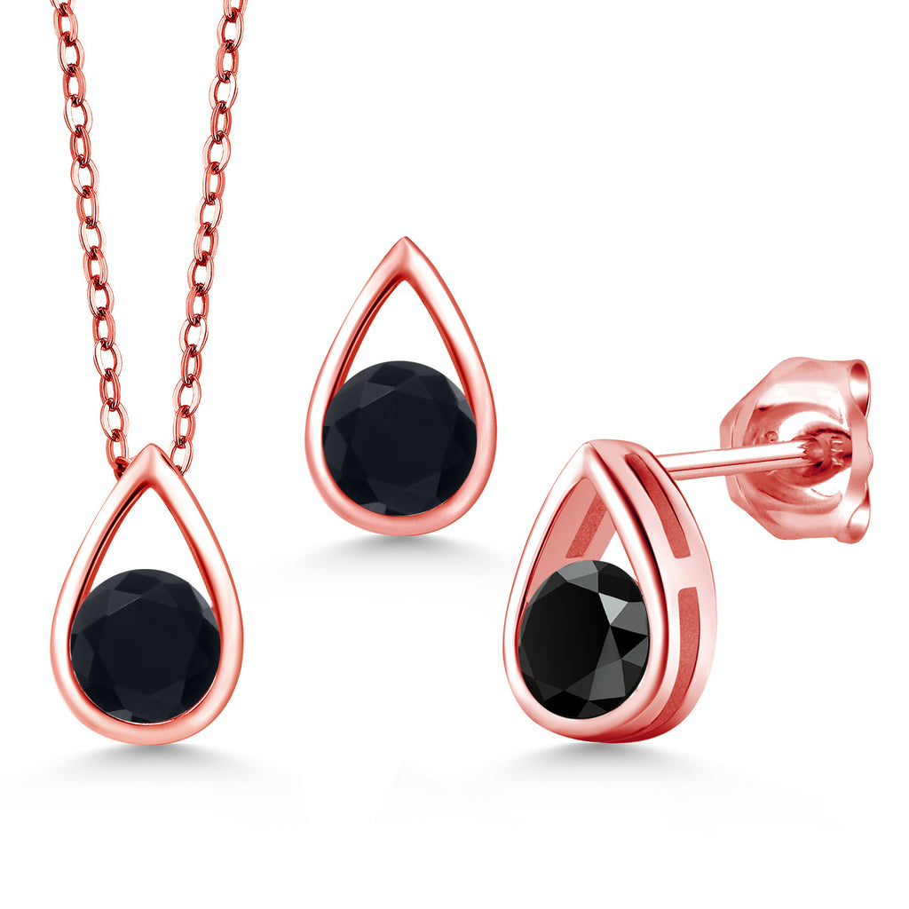 Onyx - December_Pendant Earrings Set in 925 Rose Gold Plated Silver