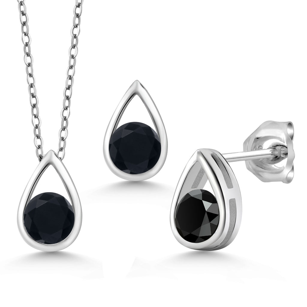 Onyx - December_Pendant Earrings Set in 925 Sterling Silver