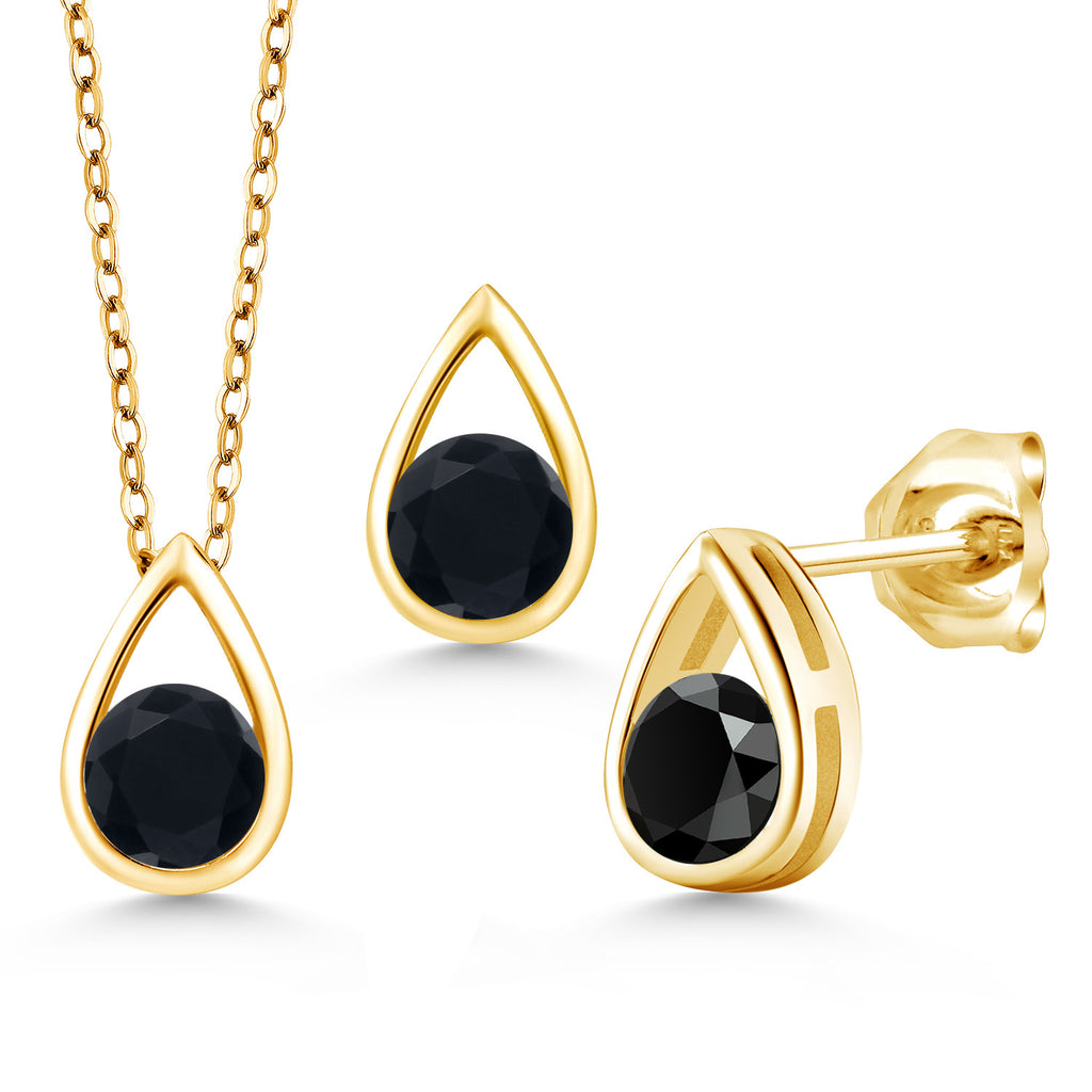 Onyx - December_Pendant Earrings Set in 925 Yellow Gold Plated Silver