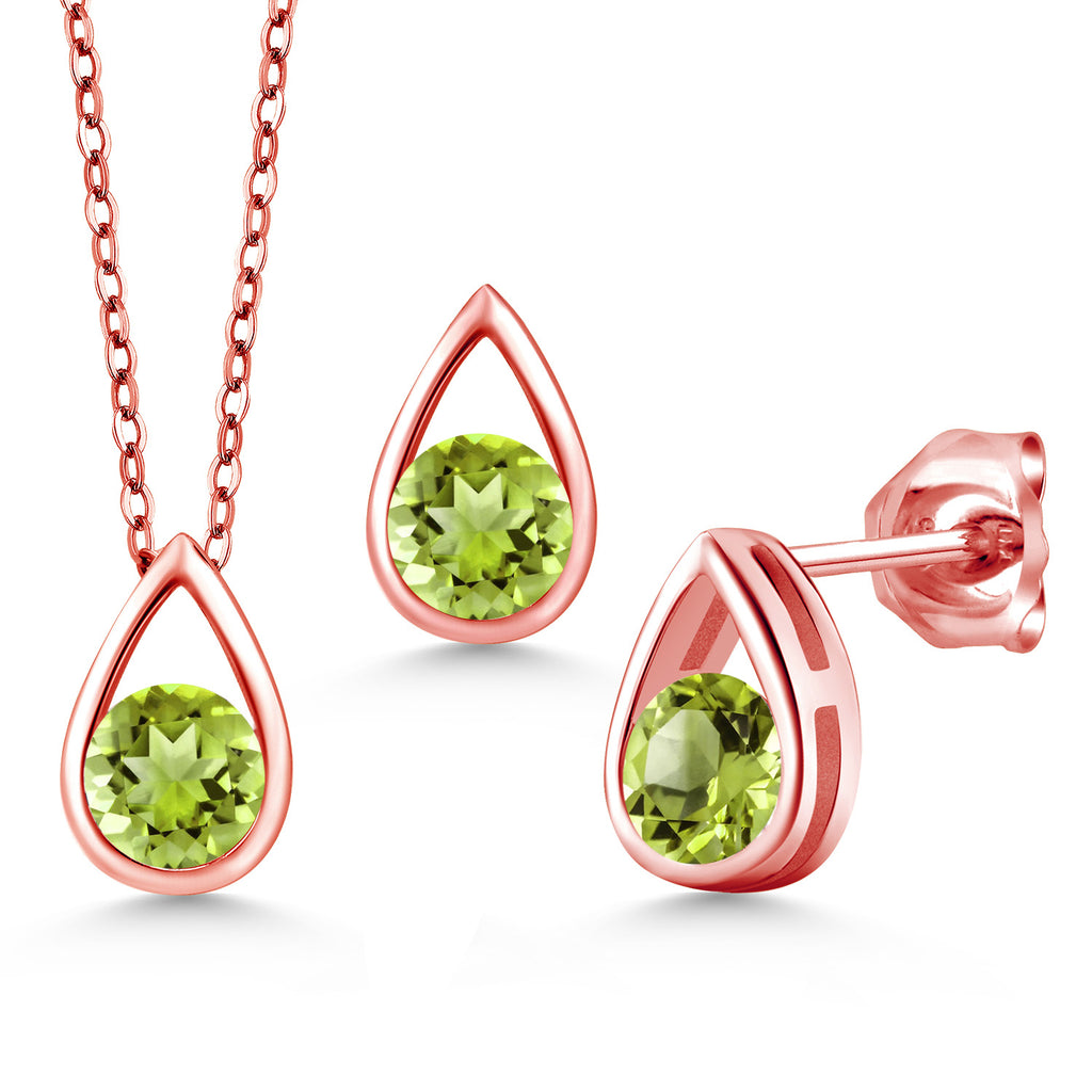 Peridot - August_Pendant Earrings Set in 925 Rose Gold Plated Silver