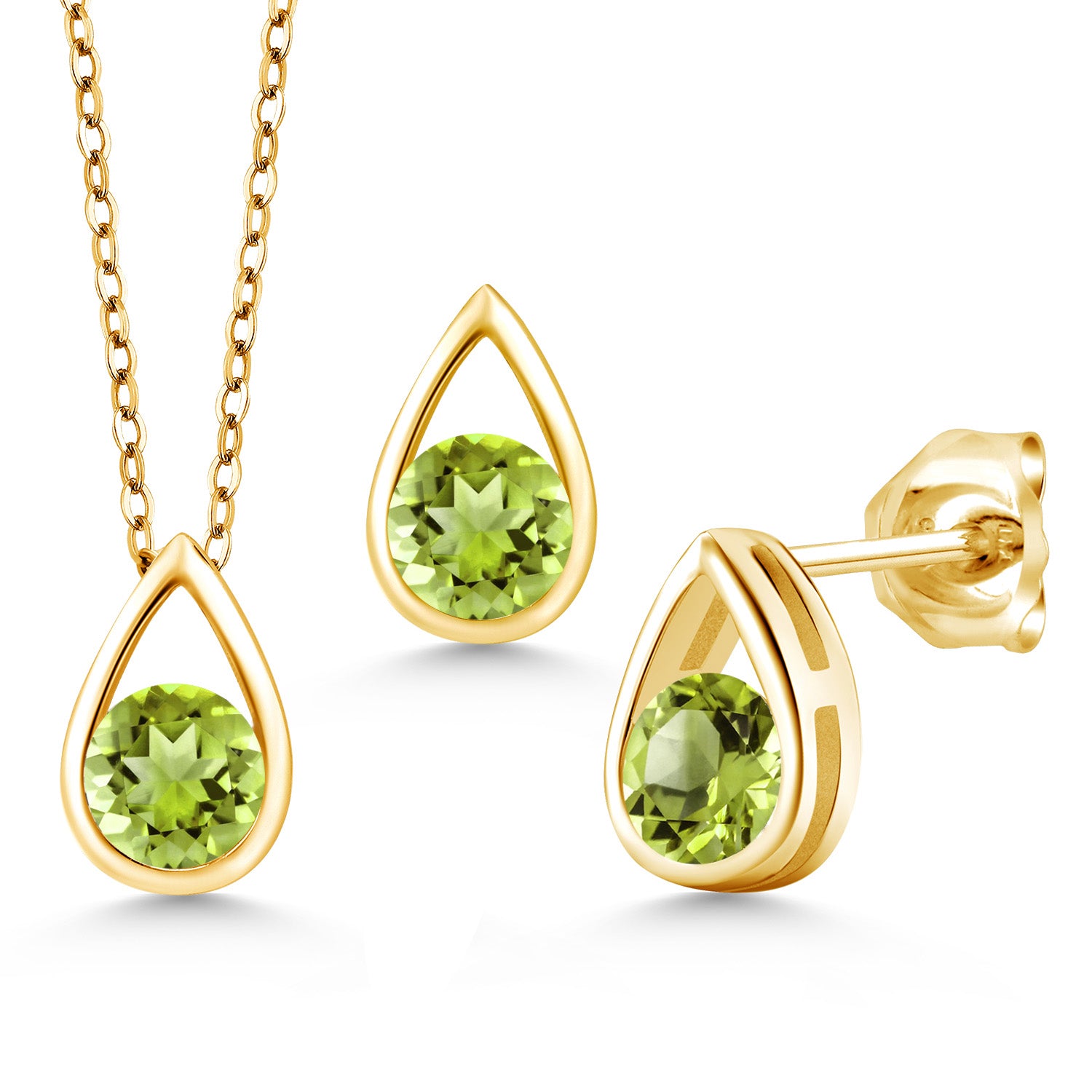 Peridot - August_Pendant Earrings Set in 925 Yellow Gold Plated Silver
