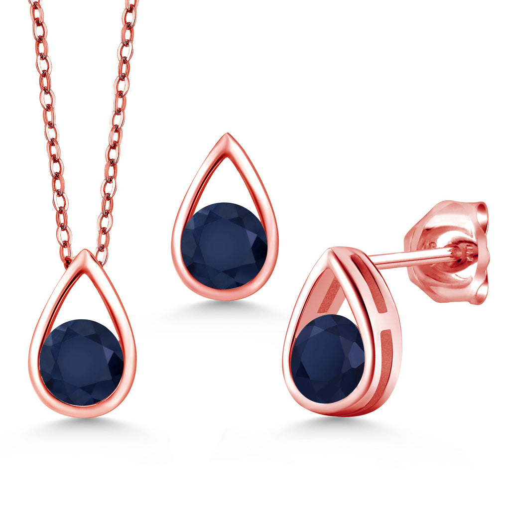 Blue Sapphire - September_Pendant Earrings Set in 925 Rose Gold Plated Silver