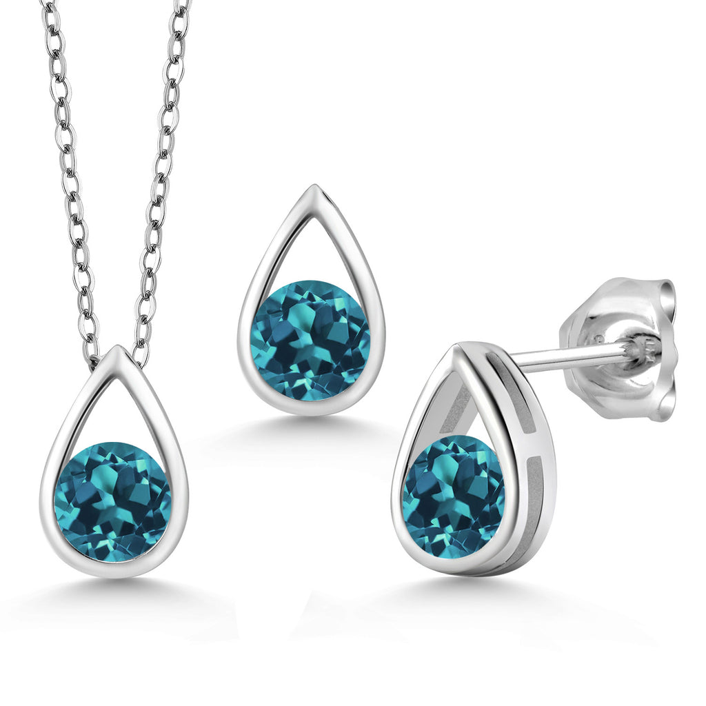 London Blue Topaz - November_Pendant Earrings Set in 925 Sterling Silver