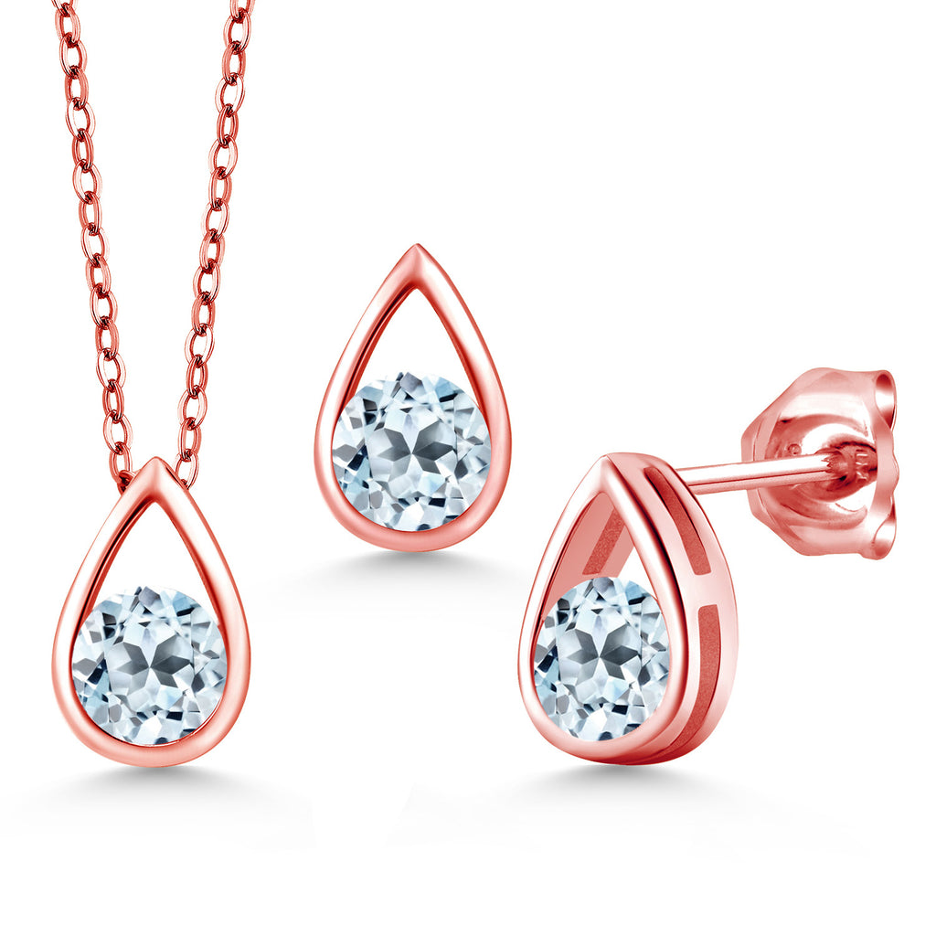 Sky Blue Topaz - November_Pendant Earrings Set in 925 Rose Gold Plated Silver