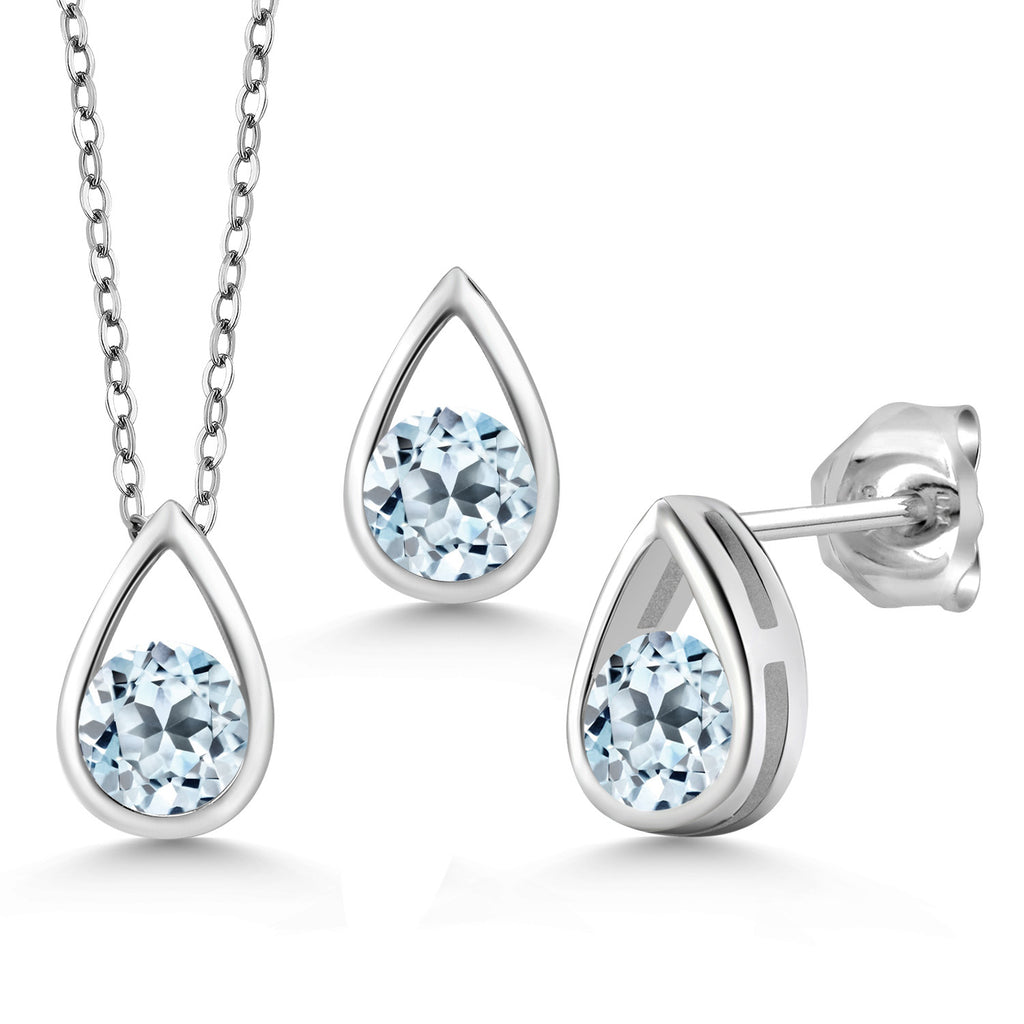 Sky Blue Topaz - November_Pendant Earrings Set in 925 Sterling Silver