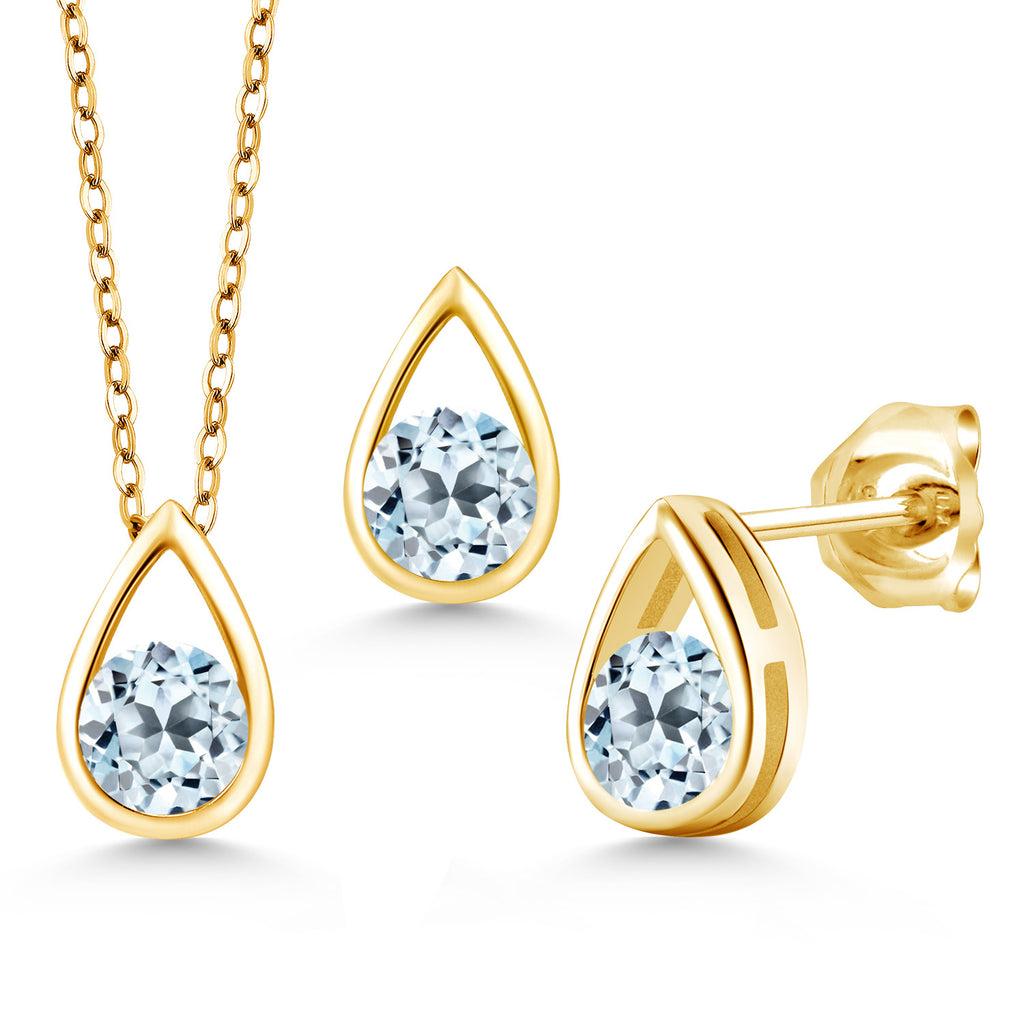 Sky Blue Topaz - November_Pendant Earrings Set in 925 Yellow Gold Plated Silver