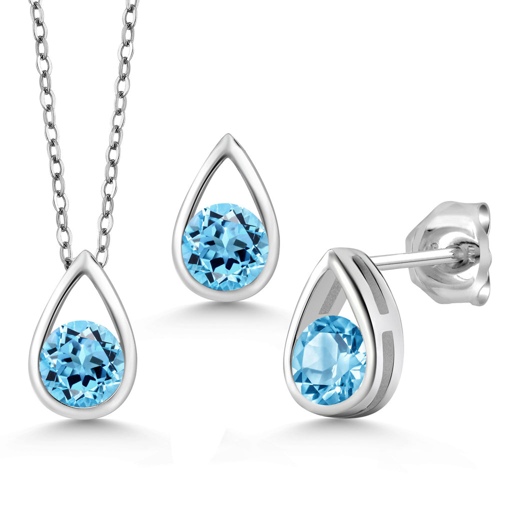 Swiss Blue Topaz - November_Pendant Earrings Set in 925 Sterling Silver