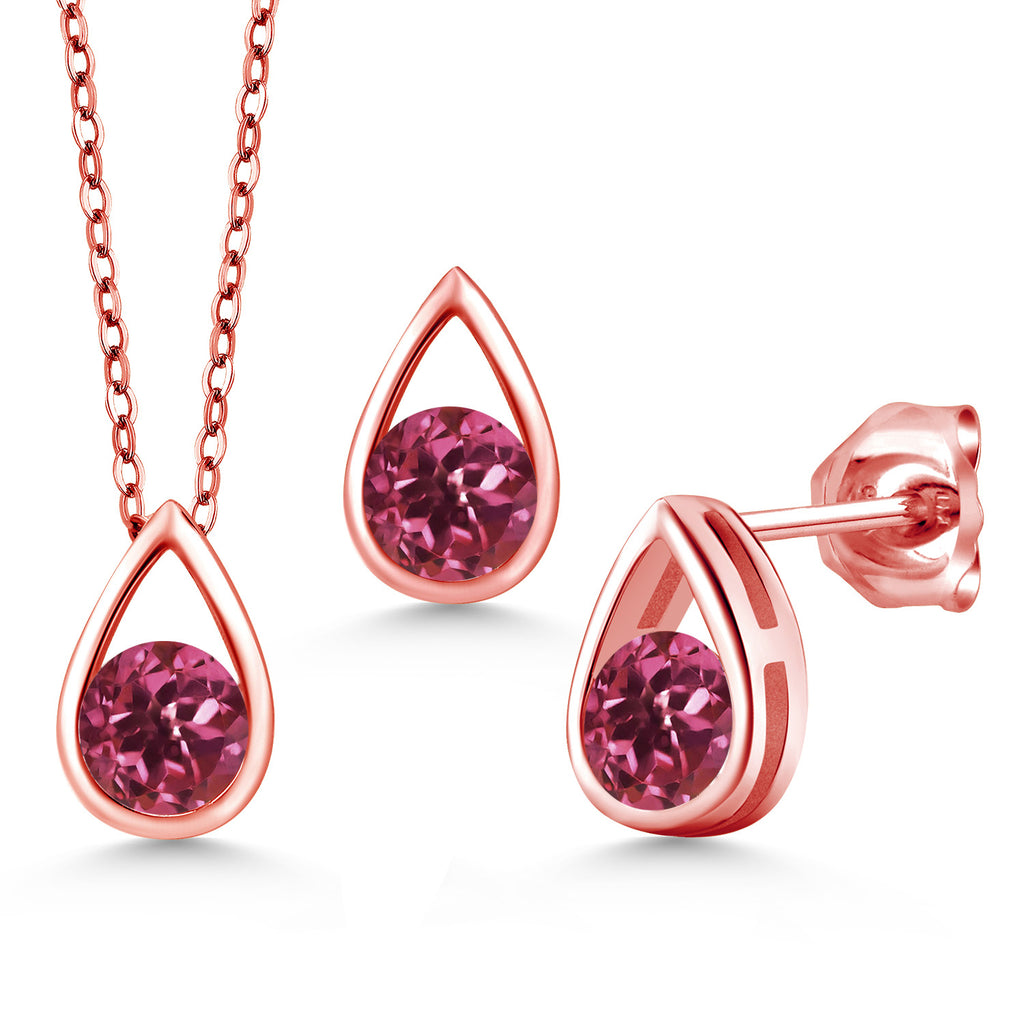 Pink Tourmaline - October_Pendant Earrings Set in 925 Rose Gold Plated Silver