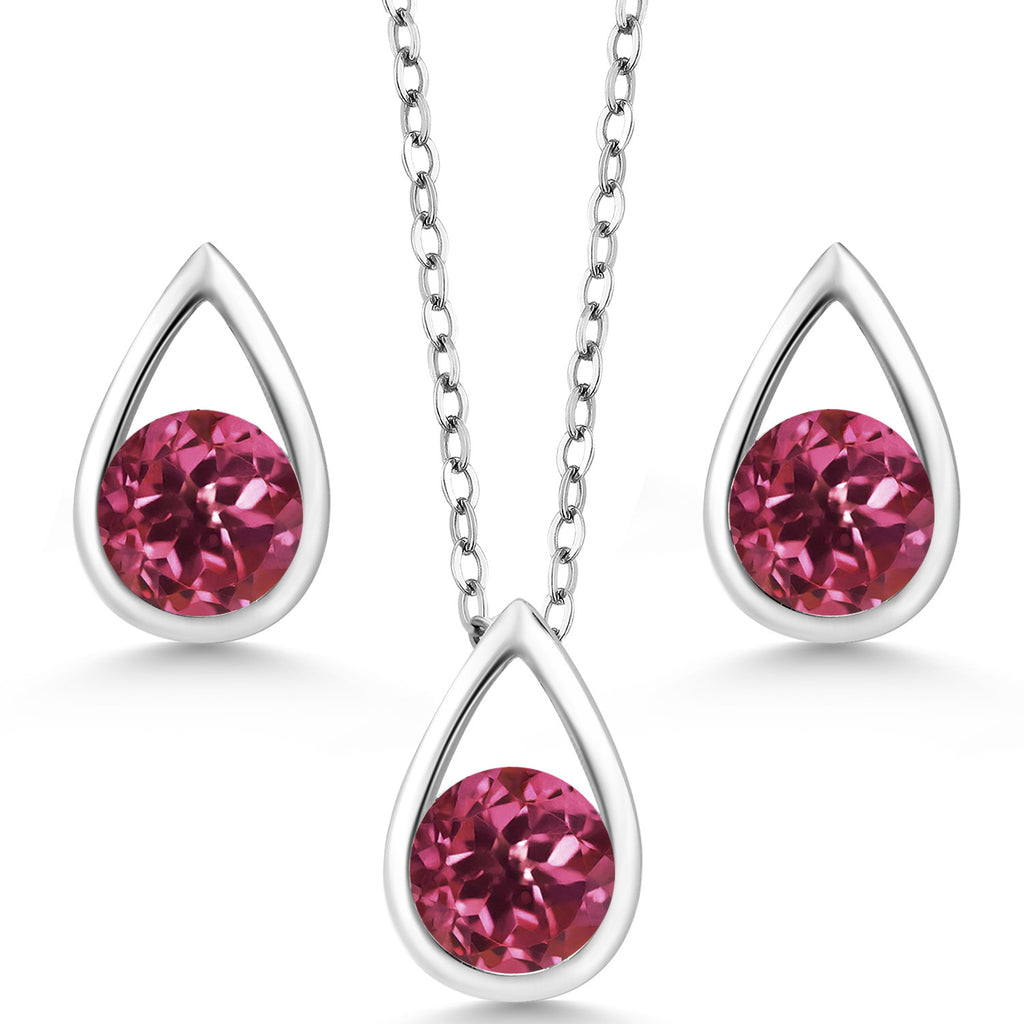 Pink Tourmaline - October_Pendant Earrings Set in 925 Sterling Silver