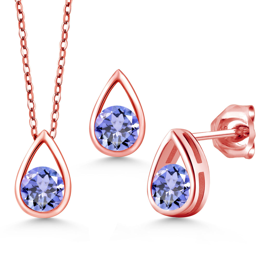 Tanzanite - December_Pendant Earrings Set in 925 Rose Gold Plated Silver