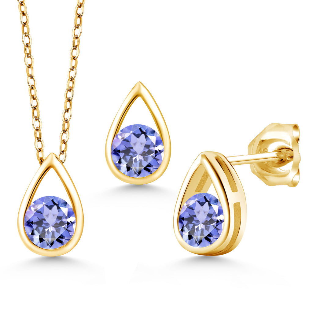 Tanzanite - December_Pendant Earrings Set in 925 Yellow Gold Plated Silver