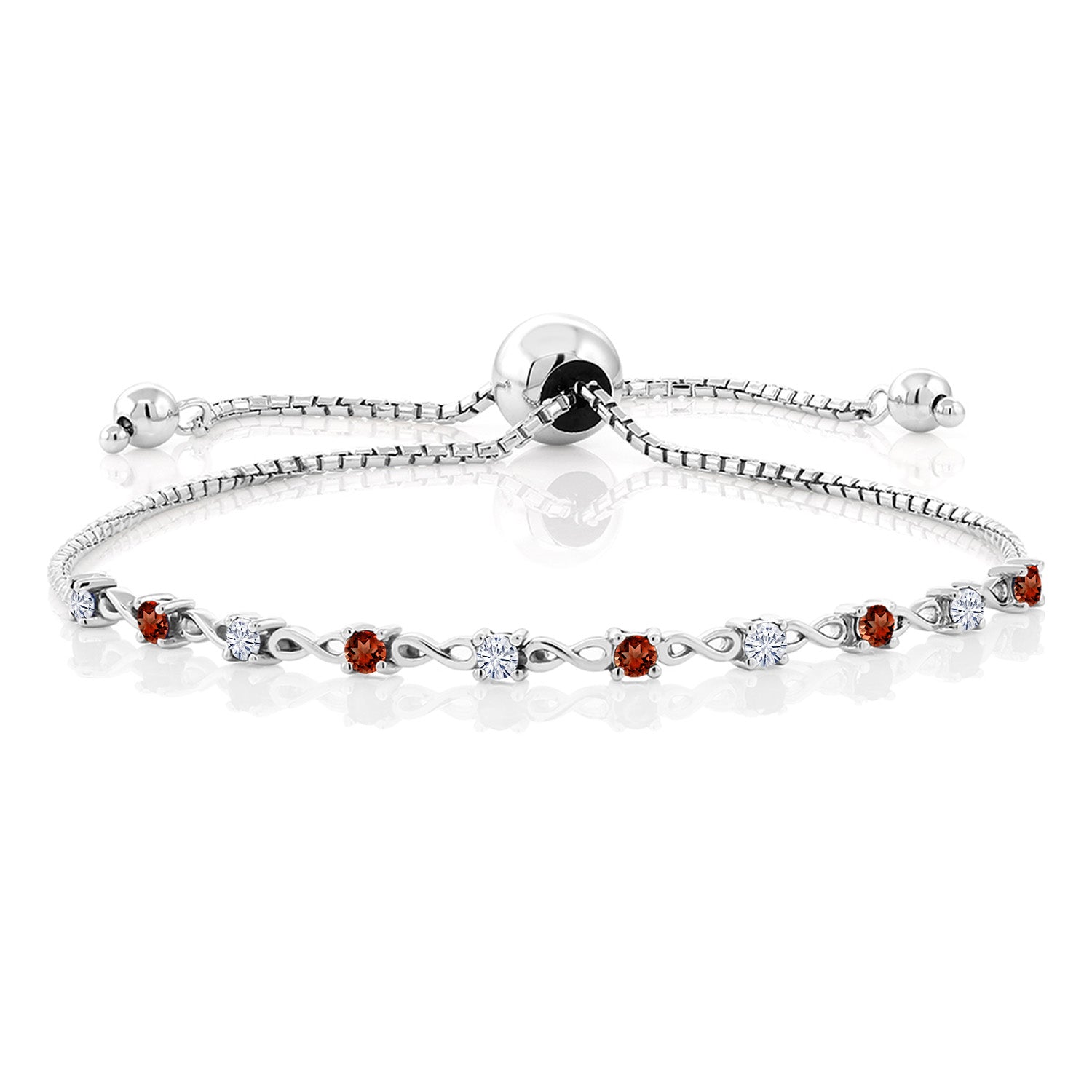 925 Sterling Silver Red Garnet Bracelet For Women Set with Moissanite (0.68 Cttw)