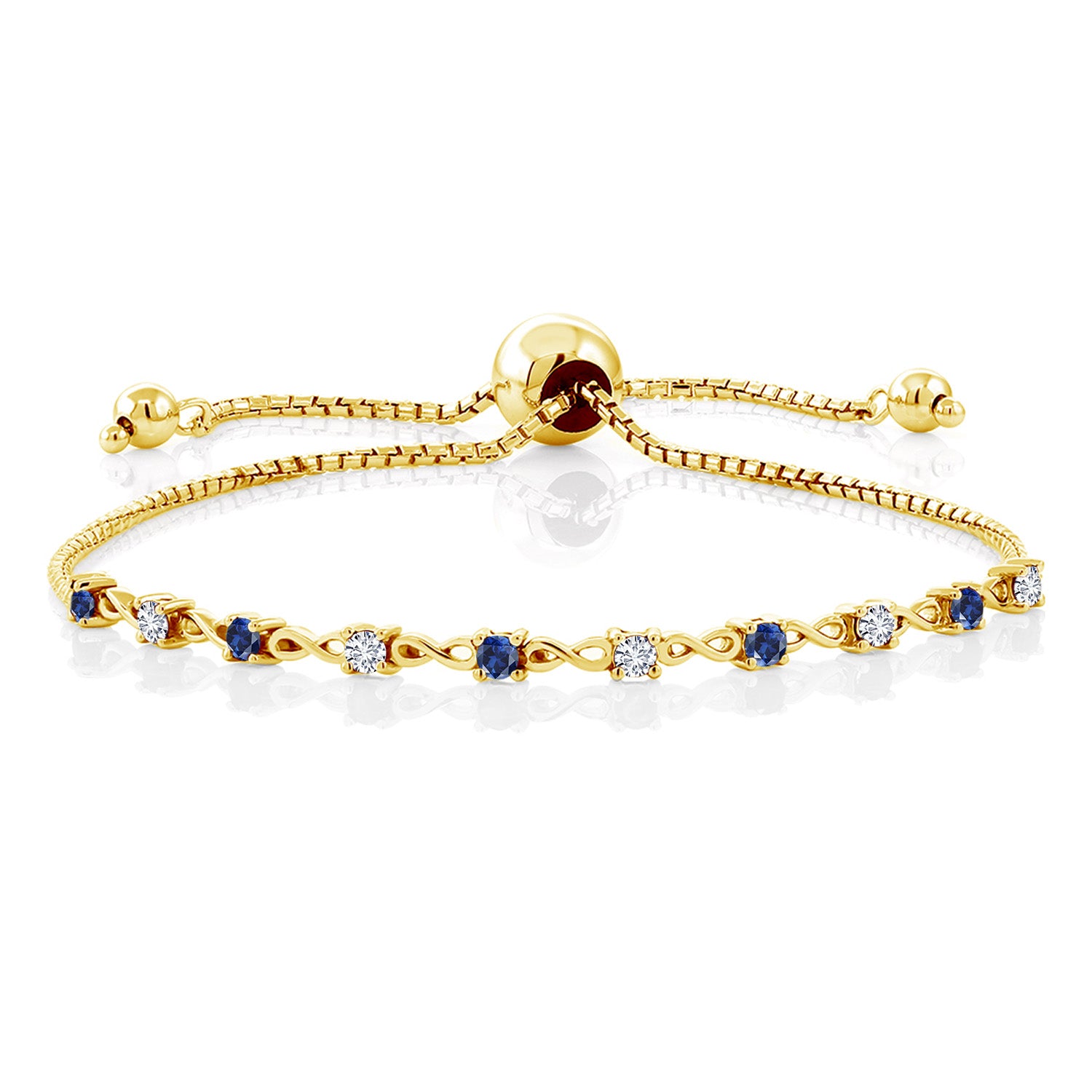 Blue Created Sapphire - September_Bracelet in 925 Yellow Gold Plated Silver