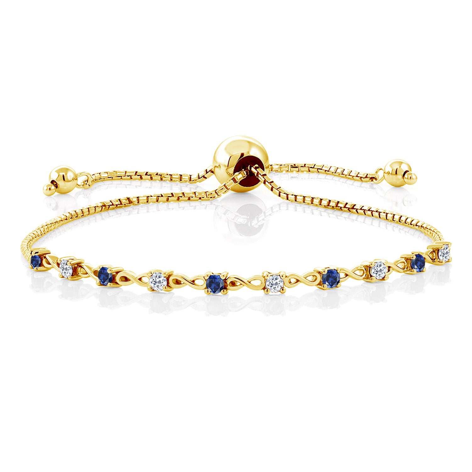 Blue Created Sapphire - September_Bracelet in 925 Yellow Gold Plated Silver