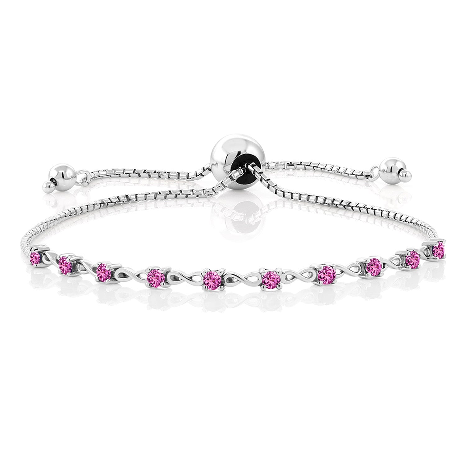 Pink Created Sapphire - September_Bracelet in 925 Sterling Silver