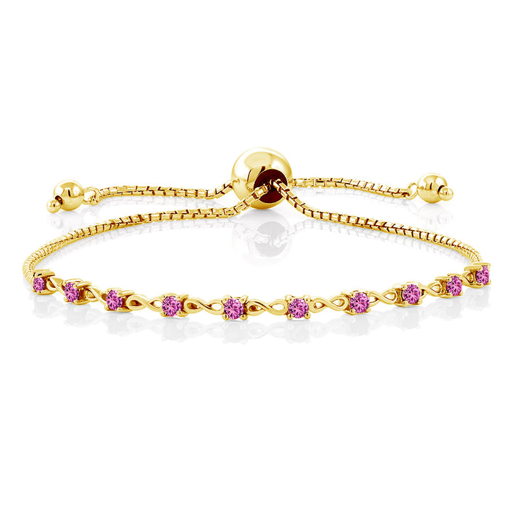 Pink Created Sapphire - September_Bracelet in 925 Yellow Gold Plated Silver