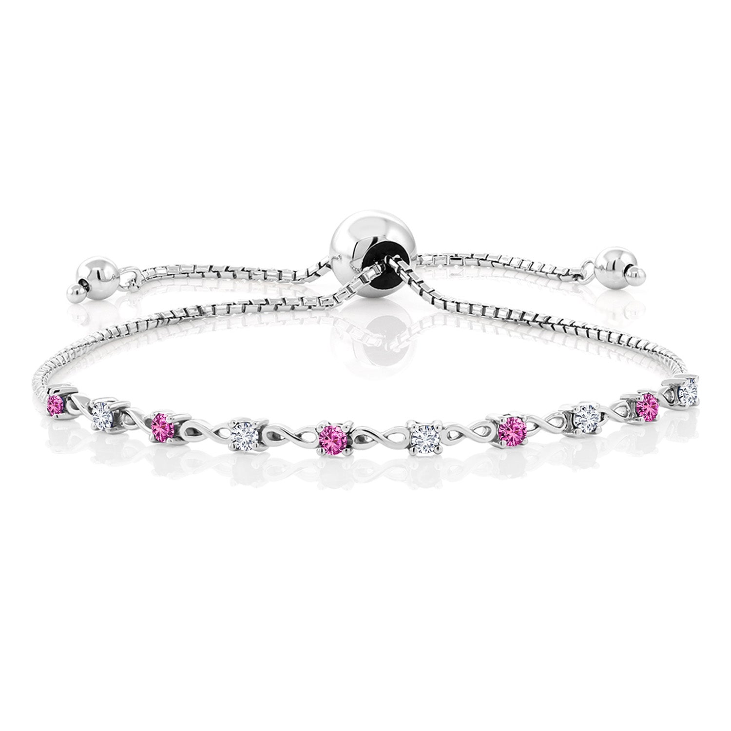 Pink Created Sapphire - September_Bracelet in 925 Sterling Silver