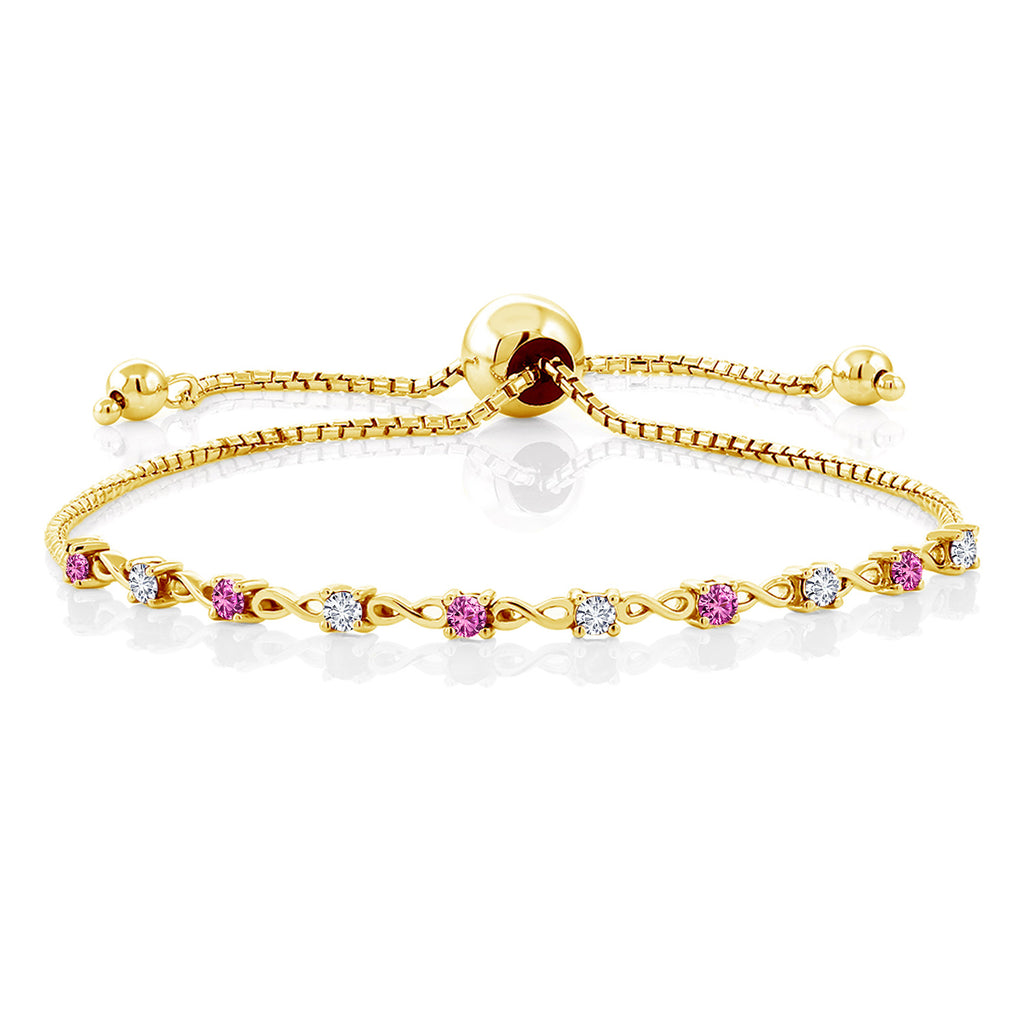 Pink Created Sapphire - September_Bracelet in 925 Yellow Gold Plated Silver