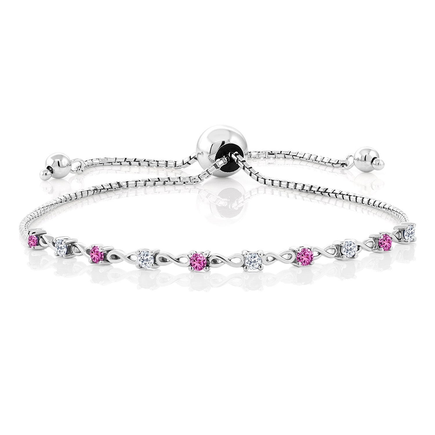 Pink Created Sapphire - September_Bracelet in 925 Sterling Silver