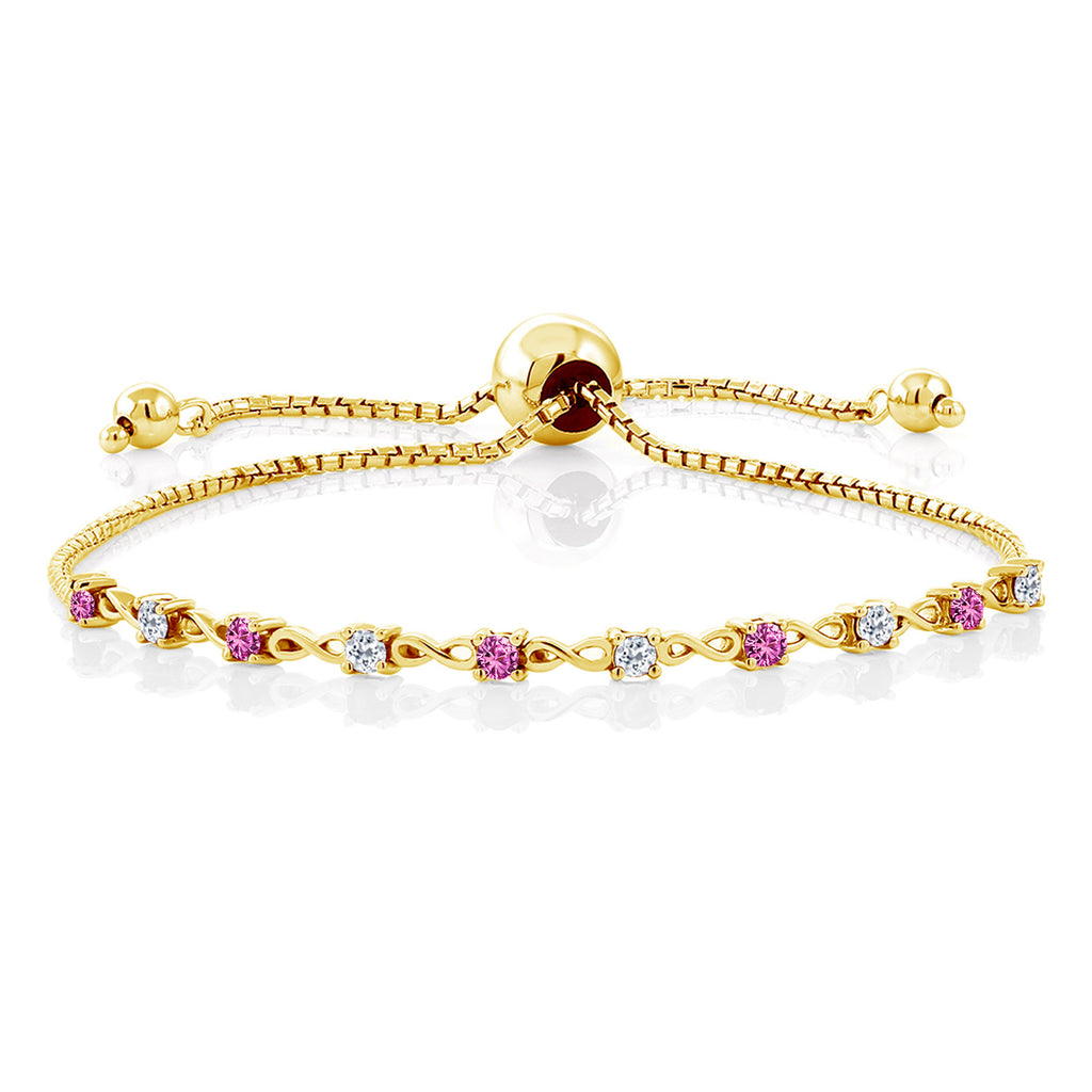 Pink Created Sapphire - September_Bracelet in 925 Yellow Gold Plated Silver
