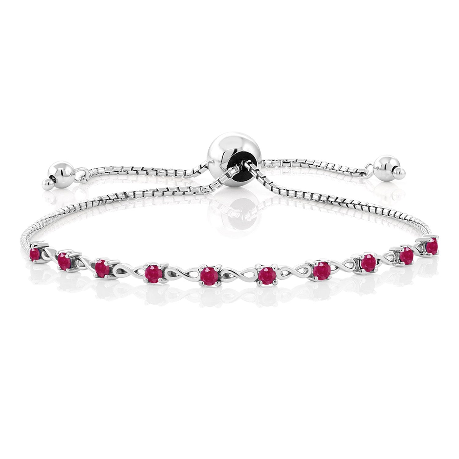 925 Sterling Silver Red Ruby Tennis Bracelet For Women (0.60 Cttw, Gemstone Birthstone, Round 2.5MM, Fully Adjustable Up to 9 Inch)