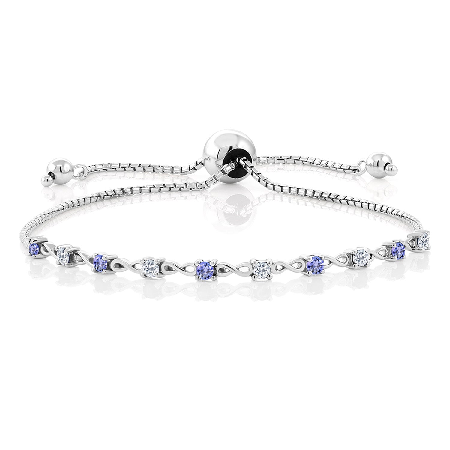 0.83 Ct Round Blue Tanzanite White Topaz 925 Sterling Silver Bracelet For Women