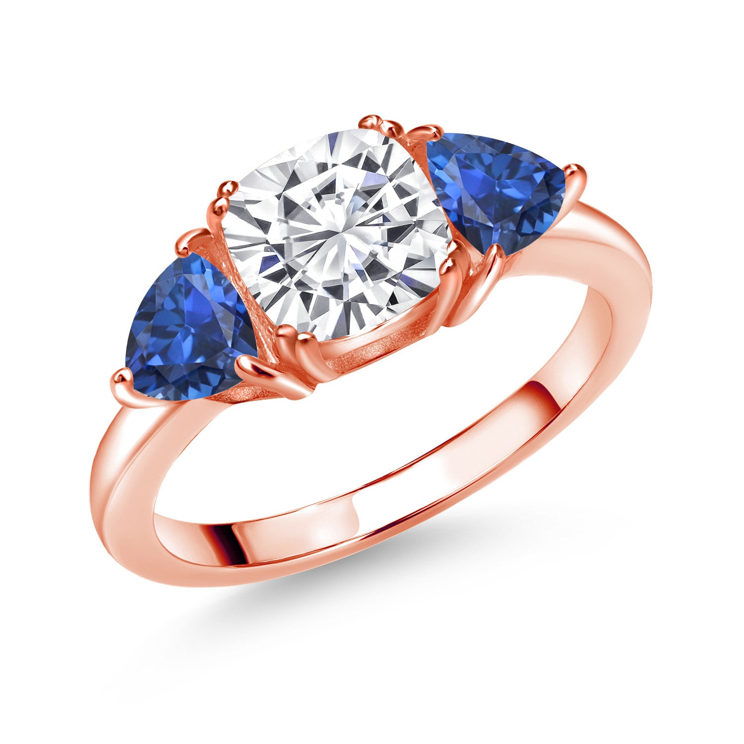 Blue Created Sapphire - September_9_Ring in 925 Rose Gold Plated Silver