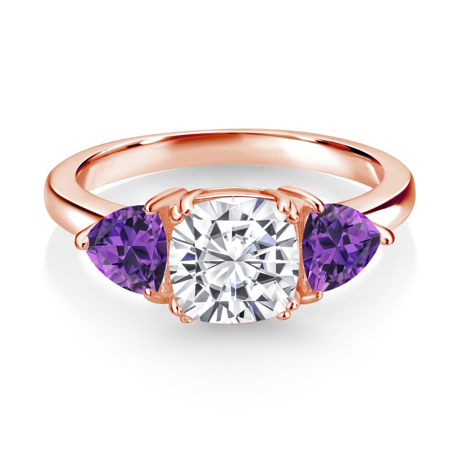 White Moissanite - April_7_Ring in 925 Rose Gold Plated Silver