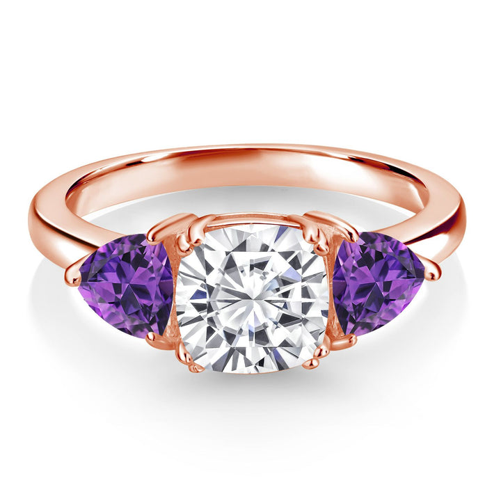 White Moissanite - April_7_Ring in 925 Rose Gold Plated Silver