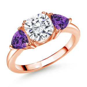 White Moissanite - April_7_Ring in 925 Rose Gold Plated Silver