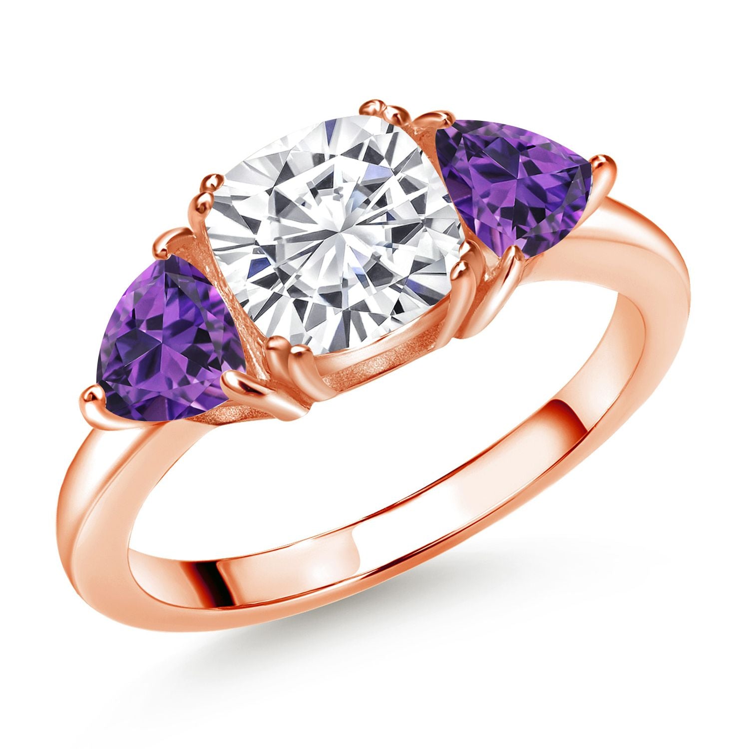 White Moissanite - April_7_Ring in 925 Rose Gold Plated Silver