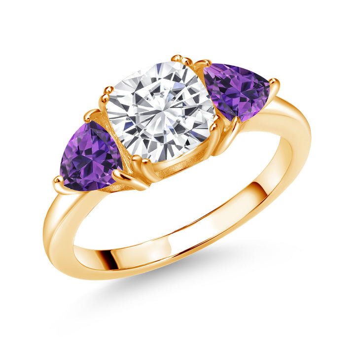 White Moissanite - April_7_Ring in 925 Yellow Gold Plated Silver