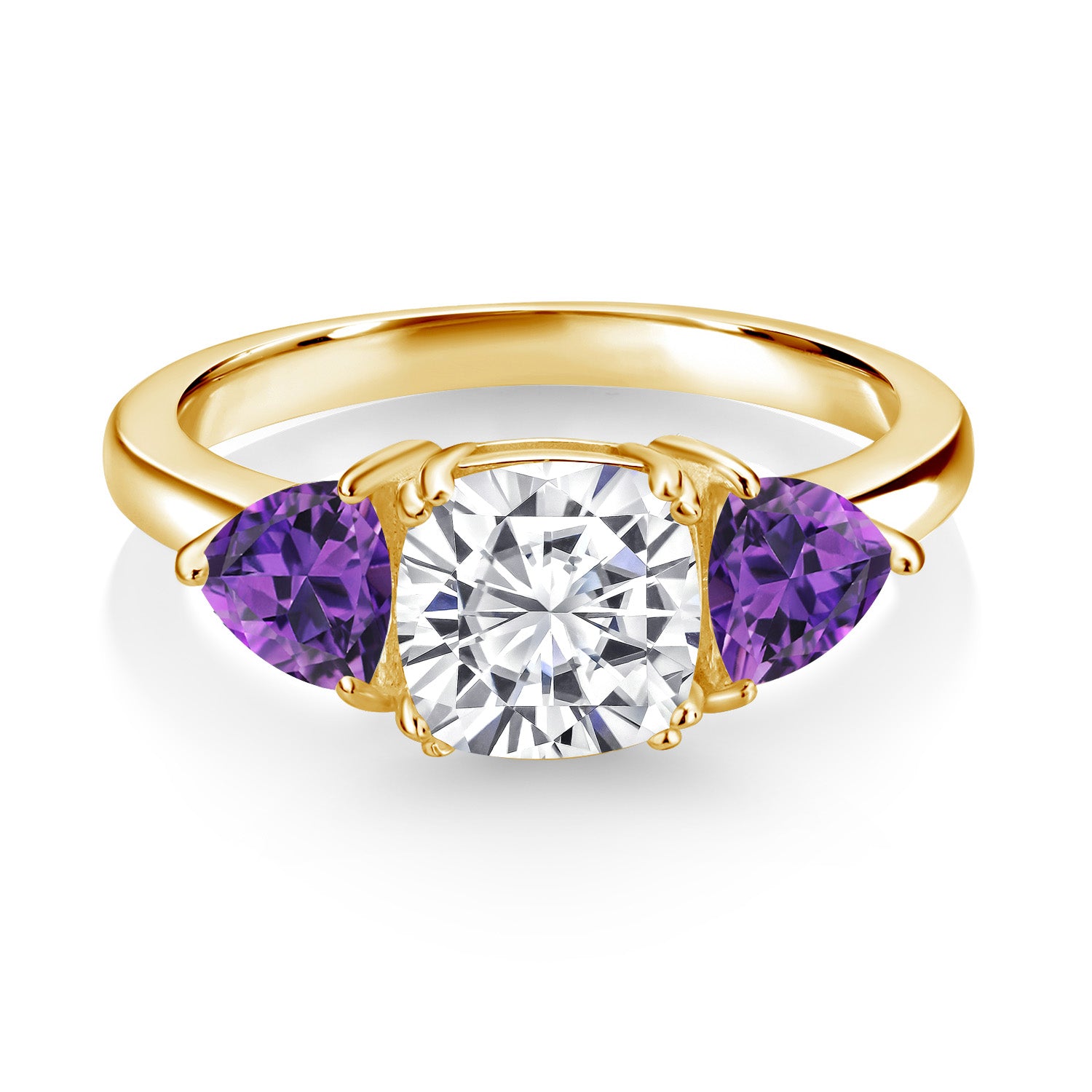 White Moissanite - April_7_Ring in 925 Yellow Gold Plated Silver