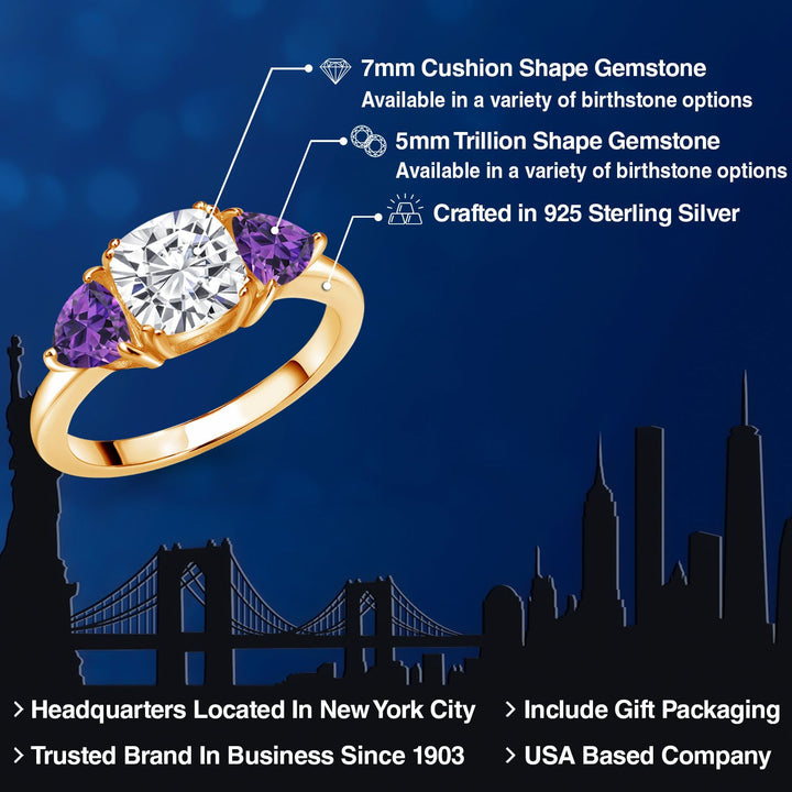 White Moissanite - April_7_Ring in 925 Yellow Gold Plated Silver