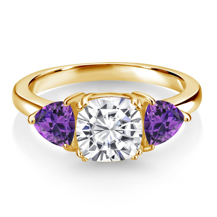 White Moissanite - April_7_Ring in 925 Yellow Gold Plated Silver