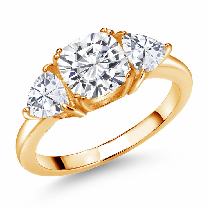 White Moissanite - April_5_Ring in 925 Yellow Gold Plated Silver